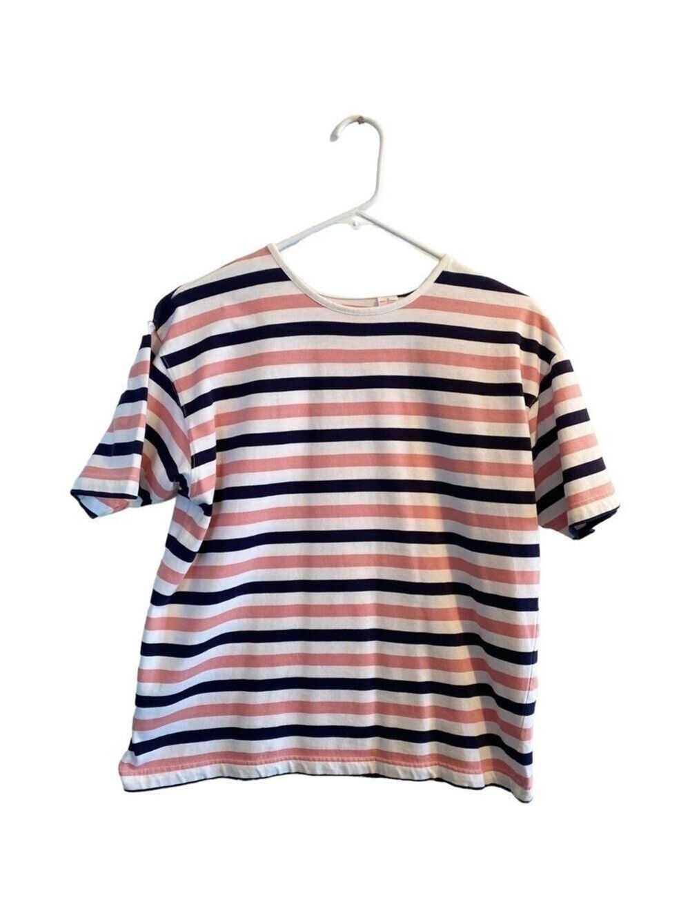 Liz & Co Striped Blouse, Womens Small, Lovely Pink, Black & White 100% Cotton!